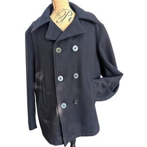 Vtg Spiewak Black Peacoat Mens 46 Wool Naval Double Breasted Golden Fleece Coat